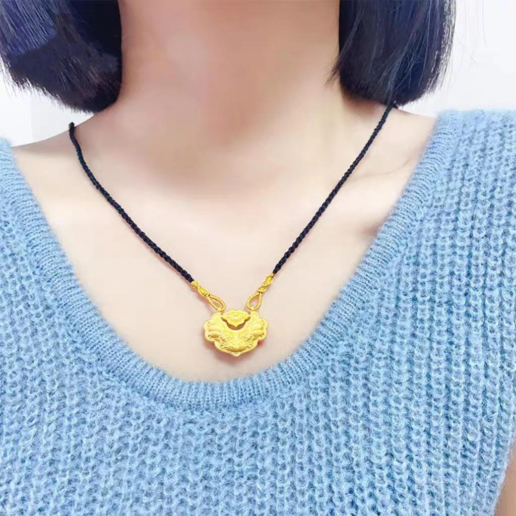 Vietnamese Sand Gold Koi Fish Necklace - Copper Gilded Retro Peace Lock Pendant