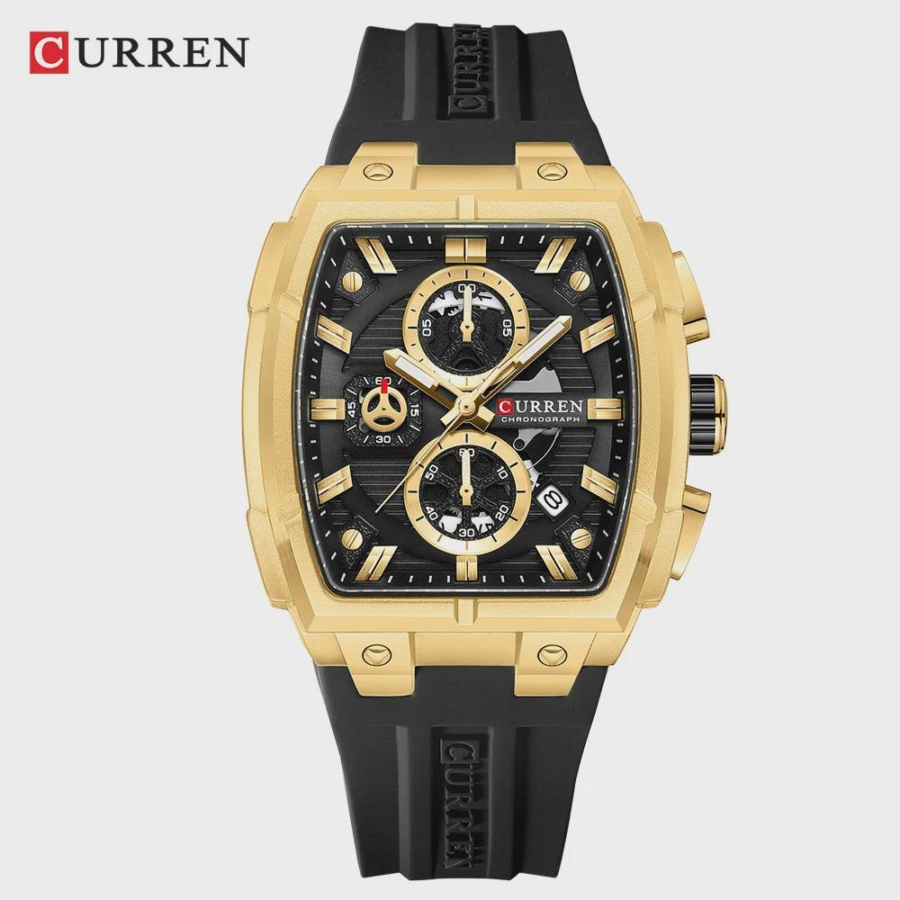 CURREN Silicon Strap Multi-functional Dialn Auto Date Design Men's Watch Sports Chronograph Watches