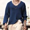 Herren Herbstkleidung Gestricktes T-Shirt Einfarbige V-Ausschnitt Langarm Freizeit Streetwear Ausgeschnitten Locker T-Shirts XS-3XL
