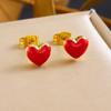 Niche Light Luxury Red Heart Pendant Set: Gold-Plated Stainless Steel Jewelry