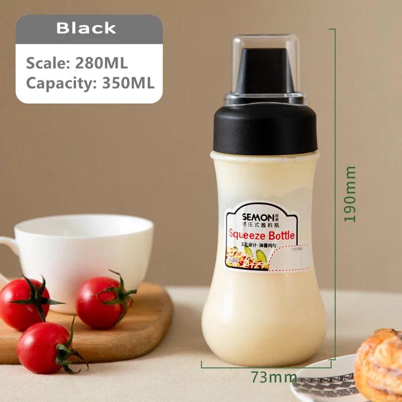 350 ml butelka do wyciskania sosu, pięciootworowa plastikowa butelka do ketchupu, pojemnik na dozownik miodu i sosu, kuchenne butelki na przyprawy i oliwę z oliwek