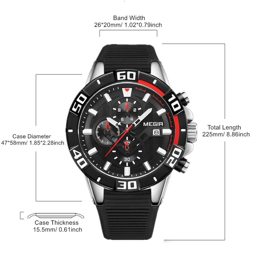 Neue MEGIR Chronograph Sportuhr Männer Großes Zifferblatt Wasserdicht Militär Quarz-armbanduhr Mann mit Silikonband Drop Shipping