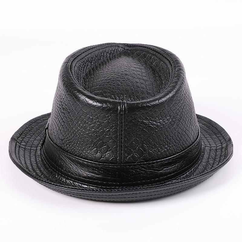 Men's Cowhide Fedora Hat - Autumn/Winter Retro Leather Gentleman's Jazz Cap for Middle-Aged & Elderly