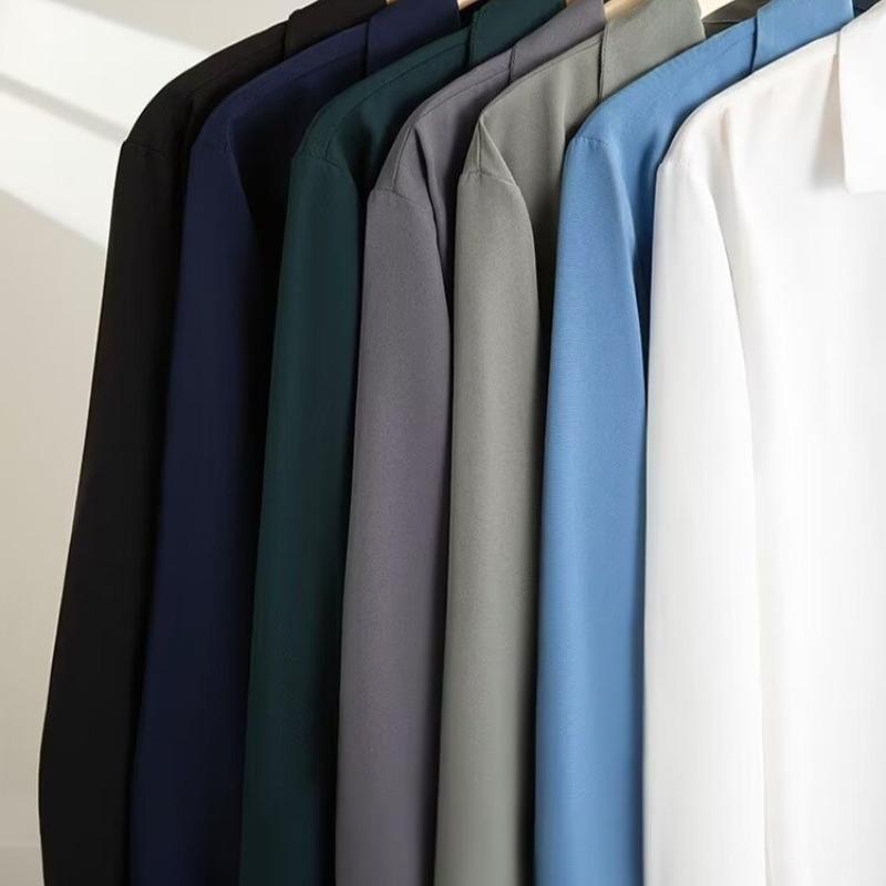 Men's long-sleeved shirt solid color shirt men's slim fit large size shirt jacket