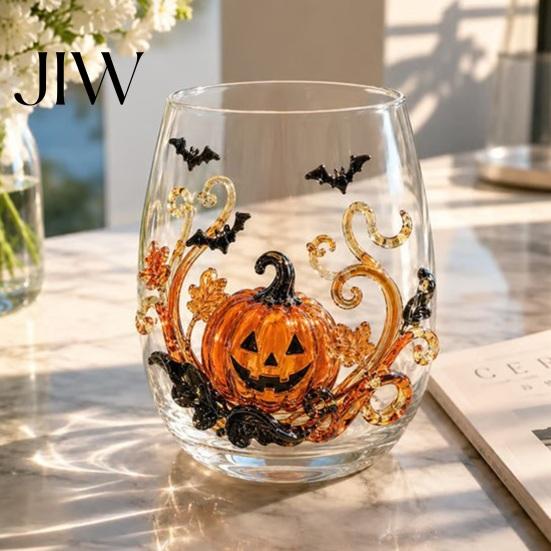 Geister Whiskey Glas Halloween Glas, Schwarze Katze Spinnennetz Totenkopf Becher für Langlebige Kaffeetasse Cocktail, 350ml Gruselige Trinkware Hausbar, Festlich