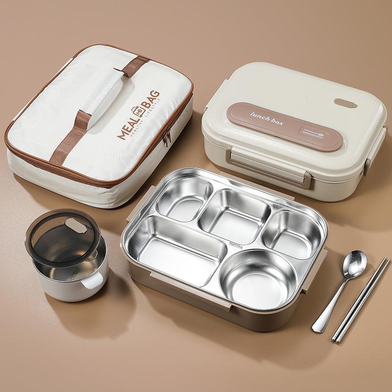 Large-capacity 304 Stainless Steel Lunch Box with Tableware for Adults Kids Leakproof Food Containers Portable Grids Bento Box
