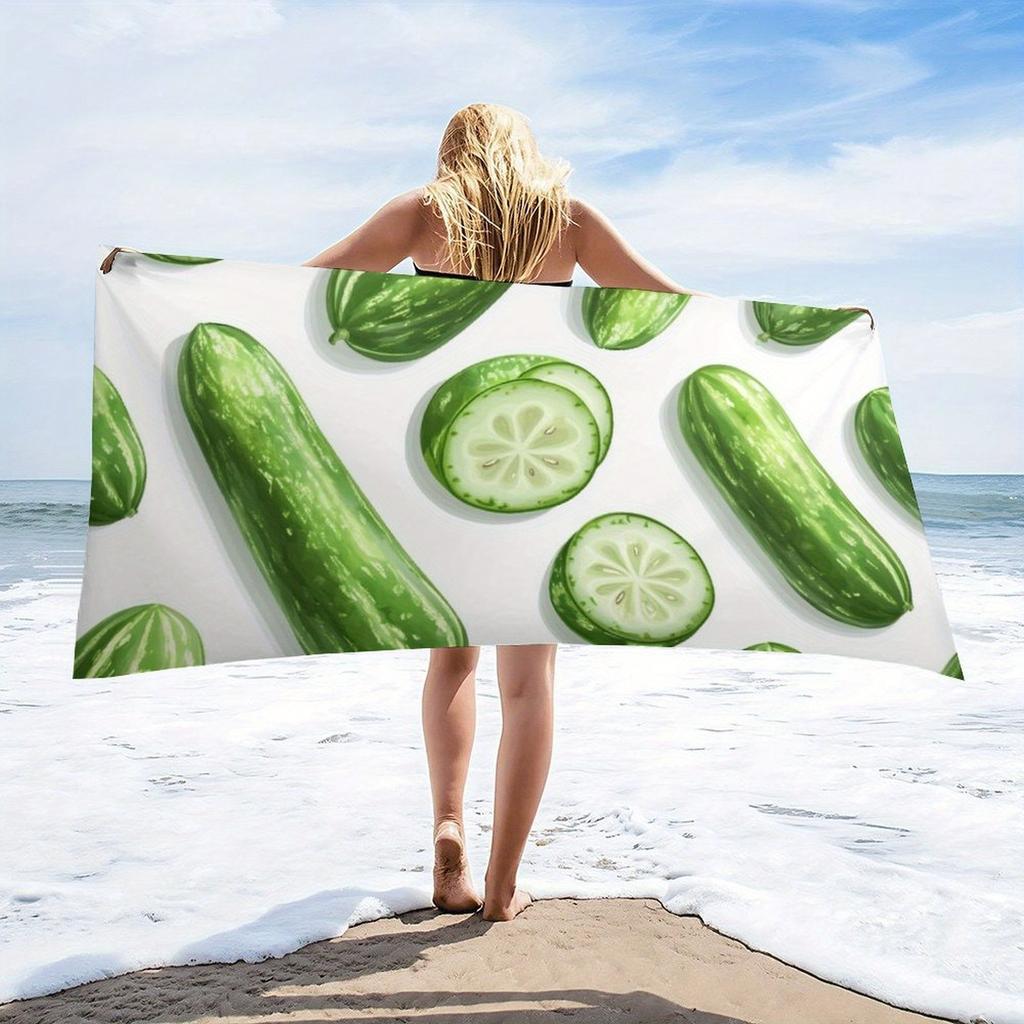 Cucumber Print Beach Towel Fresh Vegetable Pattern Design Quick Dry Soft Microfiber Bath Towel For Summer Fun Gift