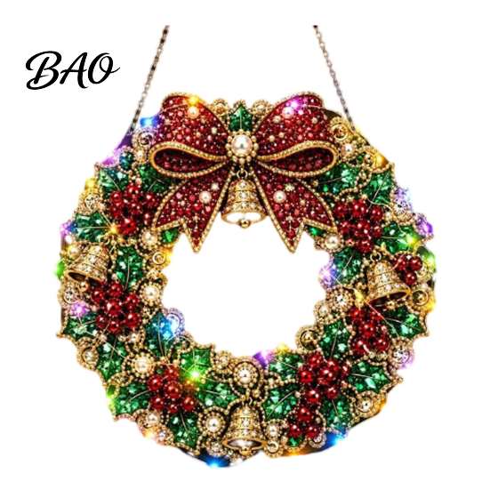 Seasonal Holiday Crafting Set Christmas Diamond Painting Wreath Kit with LED String Lights, Snowman Pearl Art Shiny Acrylic Craft for Adults,