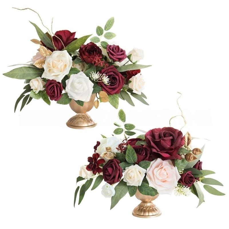 2 Pcs Silk Flowers Artificial Flower Wedding Centerpiece Flower Without Vase for Ceremony Reception Tabletop Mantel Archway Aisle