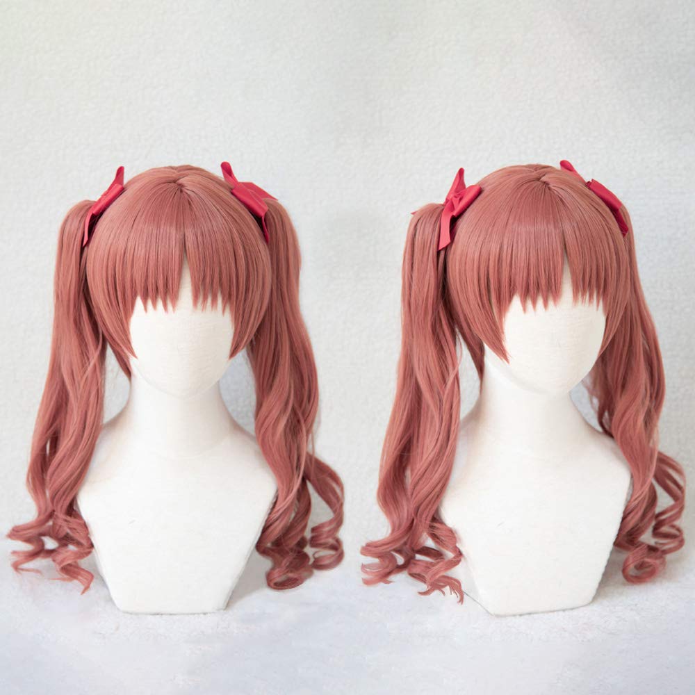 Cosplay Wig from with Twin Tail and Curly Party Wig 3 Bonus and Memo Pad Heat-Resistant "Second Castle" Bun, Semi-Long Hair, + Items Net, Hairpins,