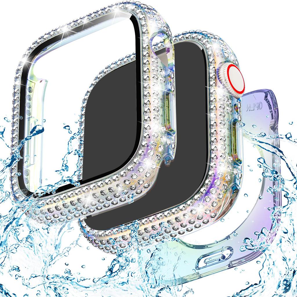 Glass+Bling Cover For Apple Watch Case 44 45mm 41mm 40mm 42mm 44 mm Diamond bumper+Screen Protector iwatch series10 9 8 7 5 6 SE