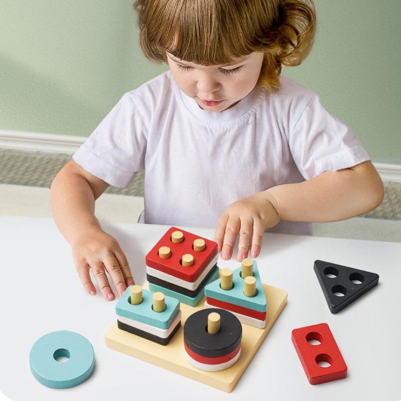 Geometric Shape Sleeve Column Educational Toys For Children Montessori Sensory Development Early Learning Building Blocks Gift