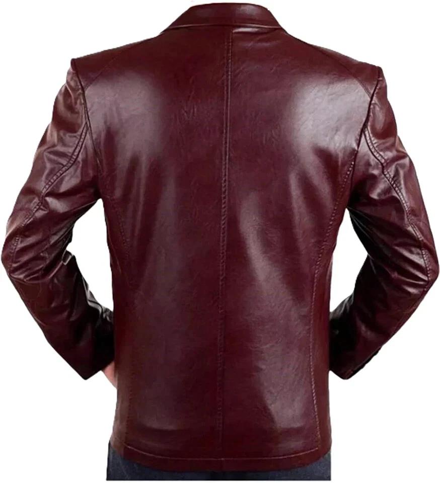 Lambskin Formal Soft Genuine Burgundy New Men Blazer Two-Button Handmade Leather