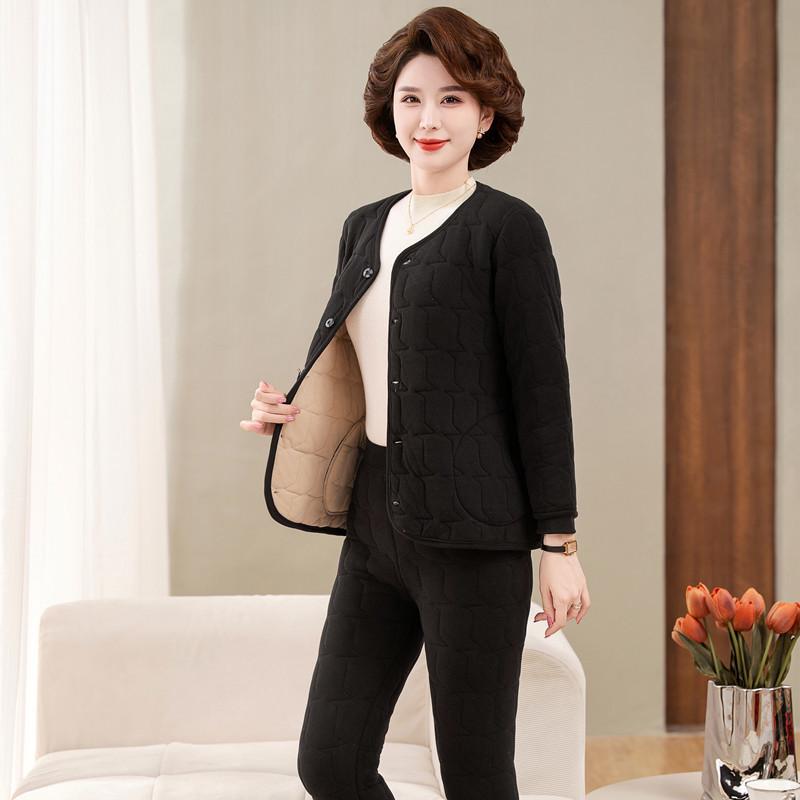 Women's Winter 3-Piece Set: Silk Cotton Coat & Outerwear for Middle-Aged