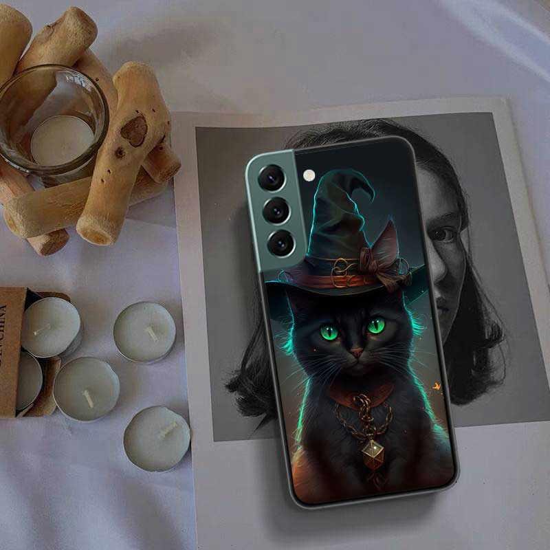 Halloween Magic Cat Phone Case For Samsung Galaxy S22 S25 Ultra S21 S10 Plus S26 Edge S20 S23 S24 FE Cover Silicone Soft TPU