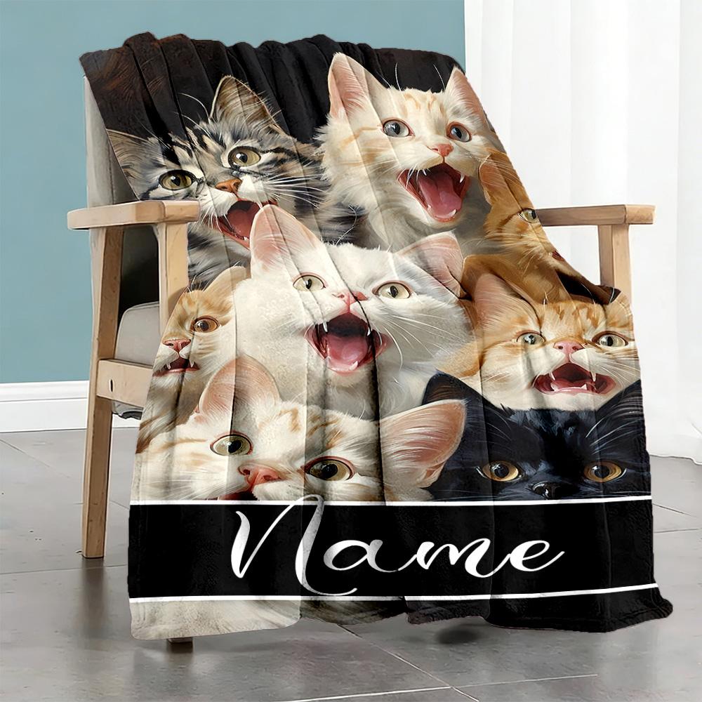 Cat77 Personalized Name Blanket Lightweight Customizable Blanket Ultra-Soft Throw For Office Chair Couch Home Decor Nap All-Season Use