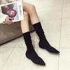 Internet Celebrity Winter Flat Boots Knitted Wool Women's Shoes Socks Pointed Elastic Thick Heel Martin Women's Boots