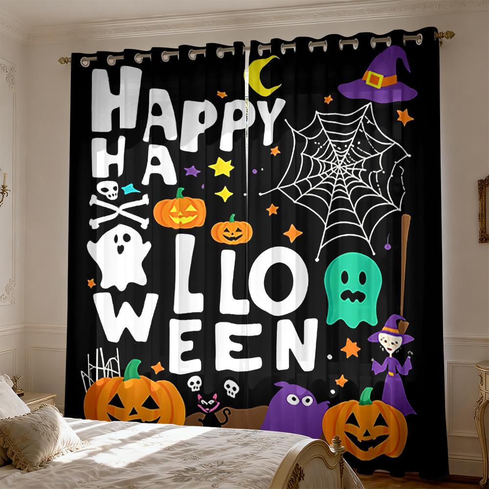 2pcs Happy Halloween themed perforated blackout curtains living rooms bedrooms, perfect home decoration
