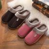 Cotton slippers winter waterproof solid color simple slippers PU Baotou couple simple wool wood floor home