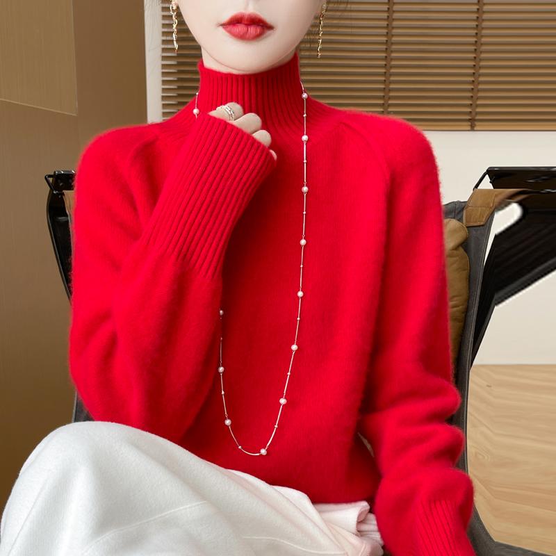 Women's Cashmere Sweater Qinghe Cashmere 30% Cashmere 70% Wool Warm and Fashionable All-match Autumn and Winter