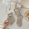 Winter and Autumn Style Rolled-edge Fabric Label Wool Women's Mid-calf Socks, Simple and Versatile, Warm and Cozy, Chunky Socks