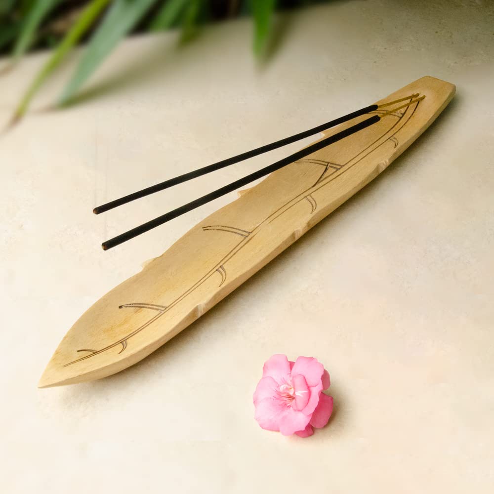 

Soulveda Cycle Pure Wooden Agarbatti Stand With Ash Catcher( Natural) Leaf Shape Incense Holder Handmade Decor