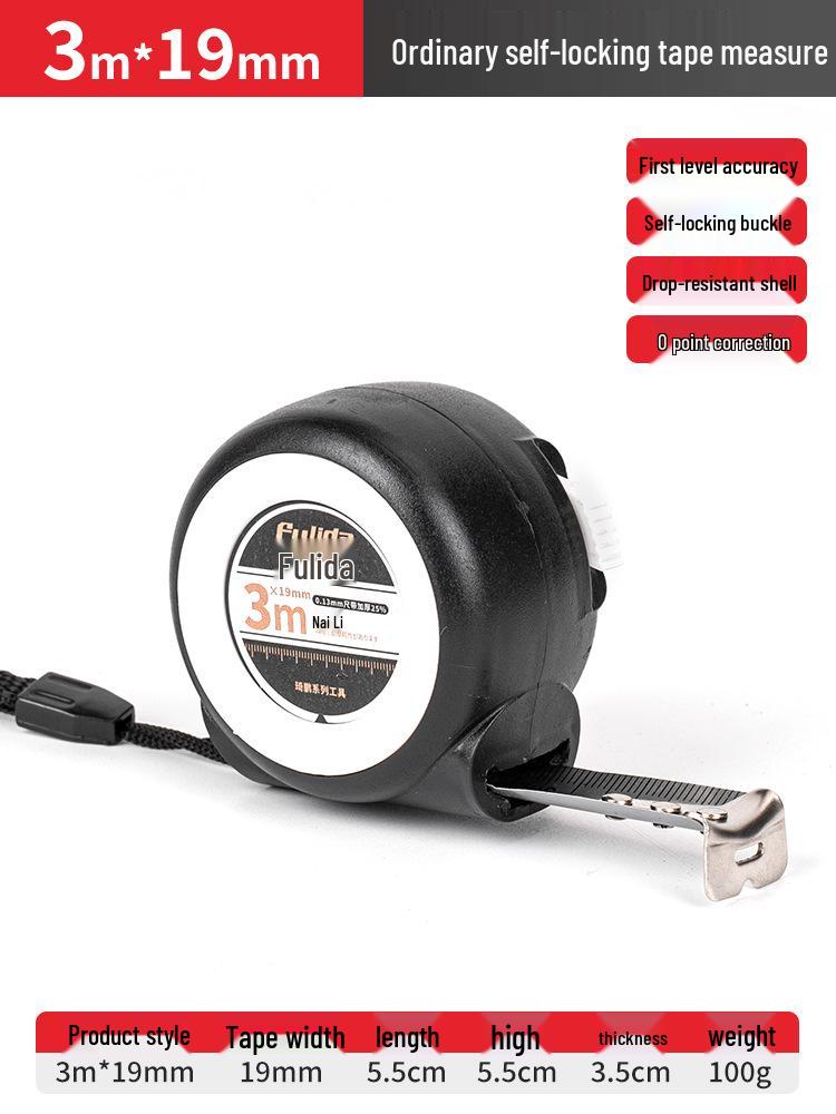 KT 5m Fluorescent Steel Tape Measure - Wear-Resistant, Self-Locking Ruler
