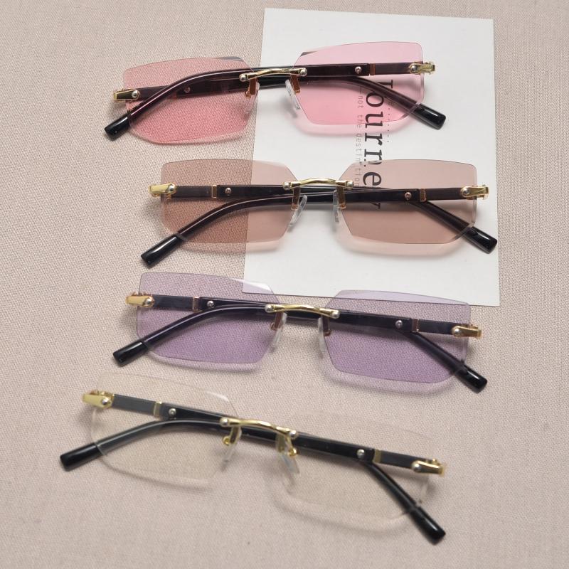 2PCS Retro Rimless Sunglasses New Women's Sun Glasses Frameless Glasses Unisex Freely Paired with Icy Summer Days UV400 Eyewear
