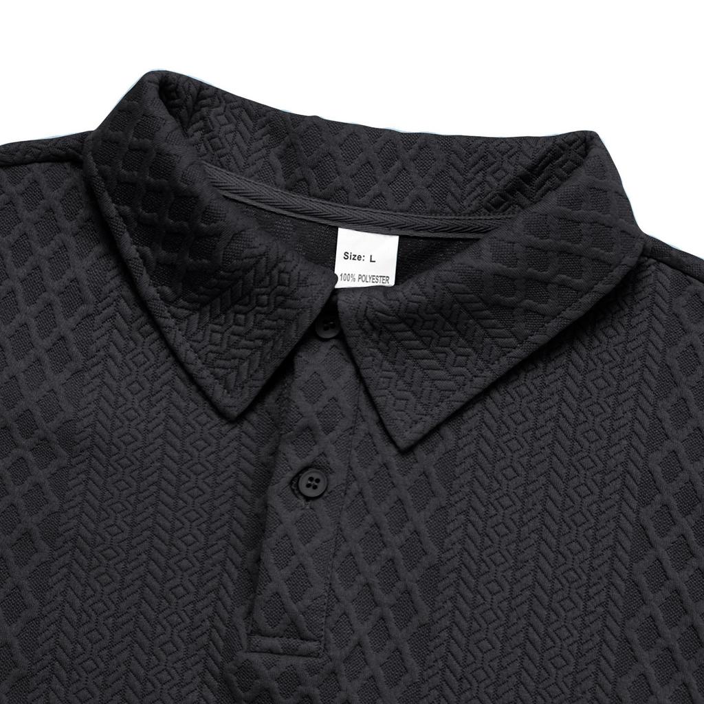 Solid-Color Textured Casual Collared Pullover Long-Sleeve Top And Pants Sports Set