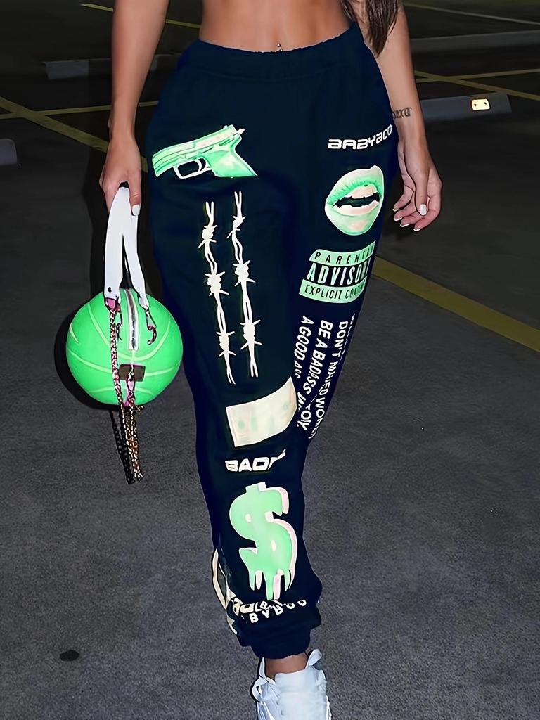 European & American Women's 2025 Printed Elastic Waist Casual Harem Pants