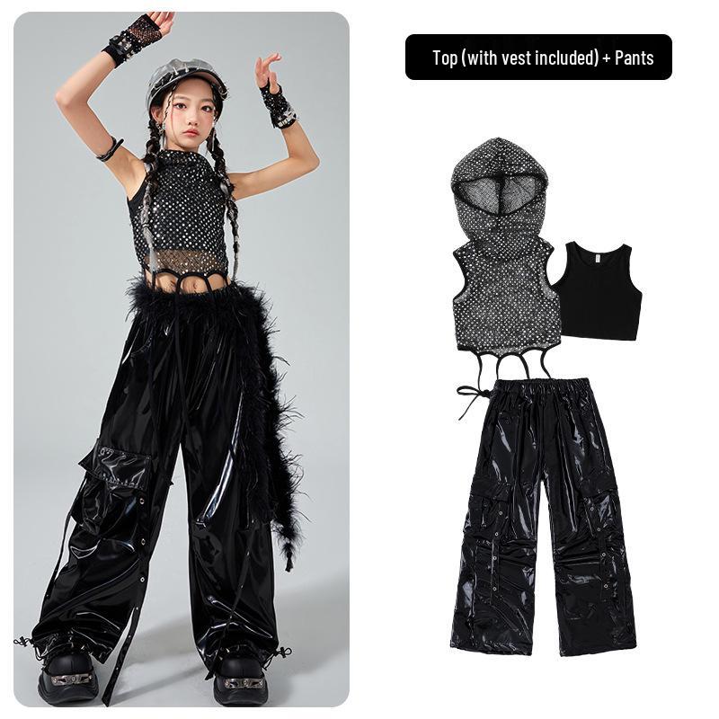 Girls' Silver Leather Jazz Dance Costume: Children's Practice & Street Dance Outfit for Trendy Fashion Shows