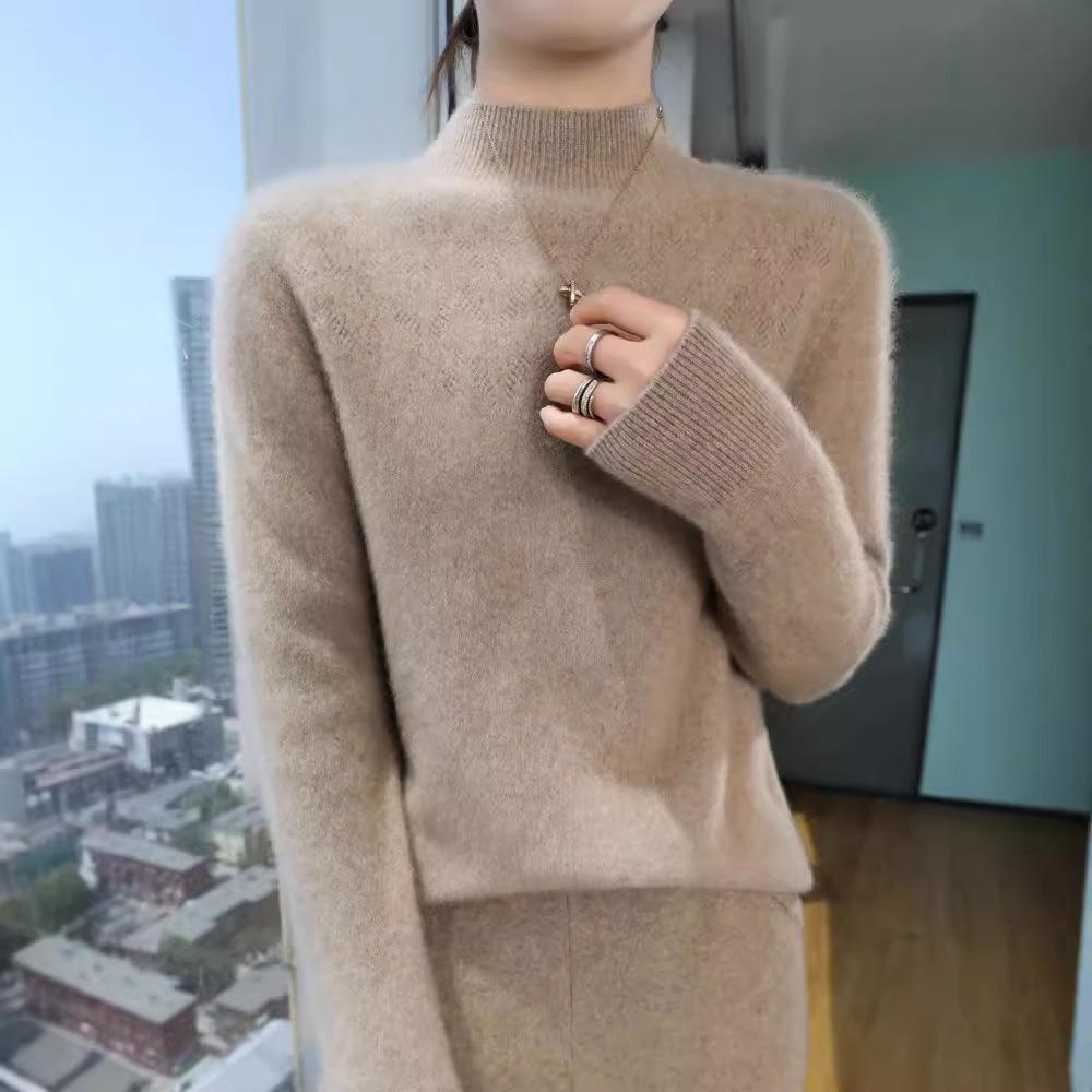 Half High Neck Bottom Sweater Women's Jacquard Sweater Long Sleeve Inner Knit Top