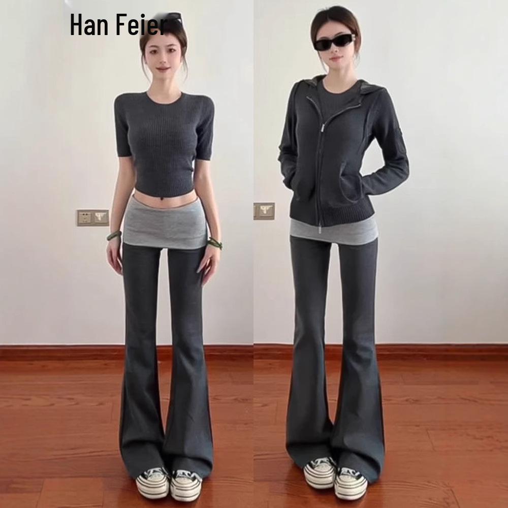 

TikTok-Style Women s Casual Micro Flare Color Block Sweatpants 2025 XL