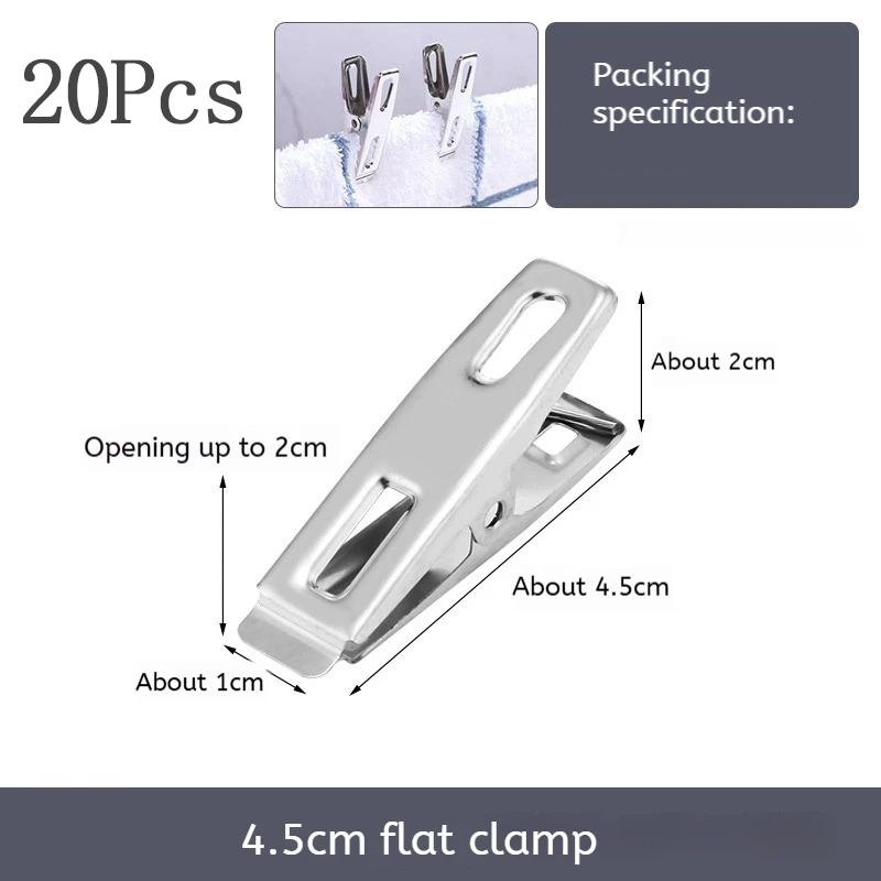 

40/20pcs Stainless Steel Flat Mouth Clothespins Binder Clips Drying Hanger Metal Clip Set Metal Clothes Clips For Clothes Sock
