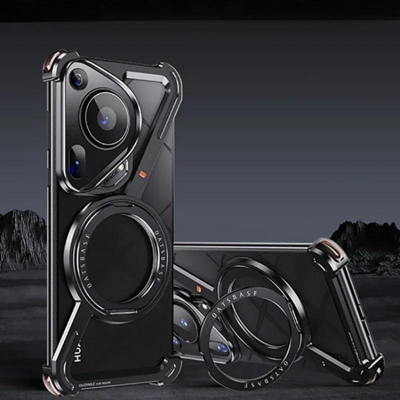 

Eary Metal Phone Case for Huawei Pura 70 Ultra P70 Pro+ for Magsafe Magnetic Kickstand Frameless Shockproof Wireless Charging For Huawei P70 Ultra&Metal чорний