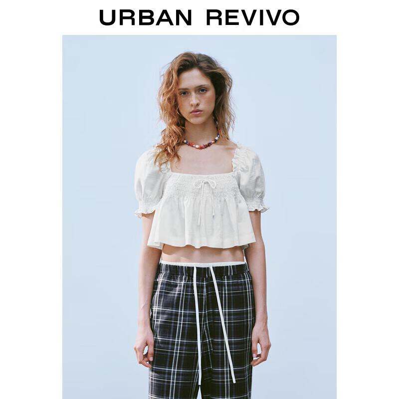 UR Women s Ruffle Trim Smocked Short Sleeve Linen Blouse XL