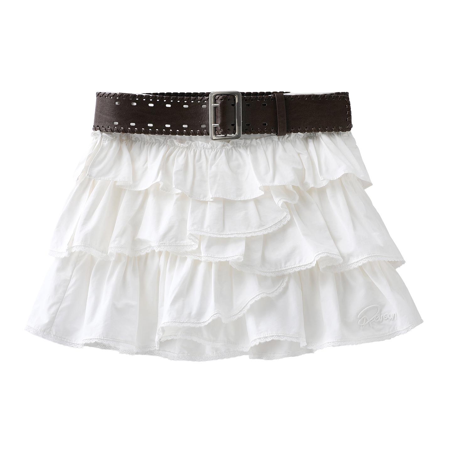 2026 Spring Designer Romantic Ruffle Mini Skirt Small белый
