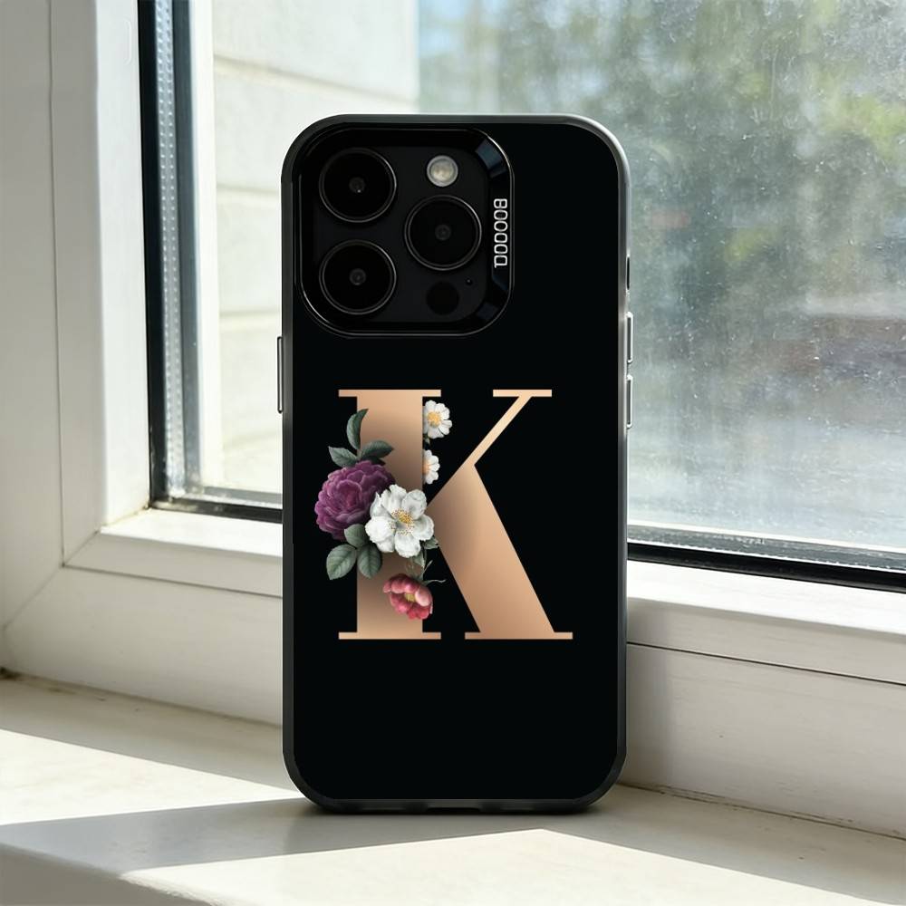 

Flowers Initial L-Letter Phone Case For iPhone 17,16,15,14,13,12,11 Plus,Pro Max,XS,Colorful Silver Black Cover iPhone16plus