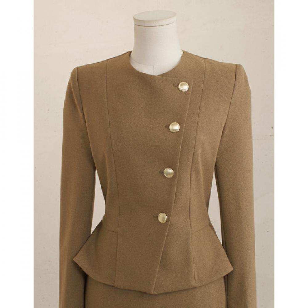 Win Women Luxury Gold Button Peplum Jacket + Skirt Set