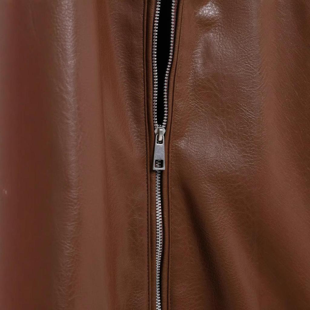 European and American Women's Fashion 2025 Spring Pilot Long Sleeve Faux PU Jacket