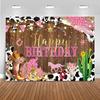 Pink Western Cowgirl Happy Birthday Backdrop Party Photo Background 7x5 FT