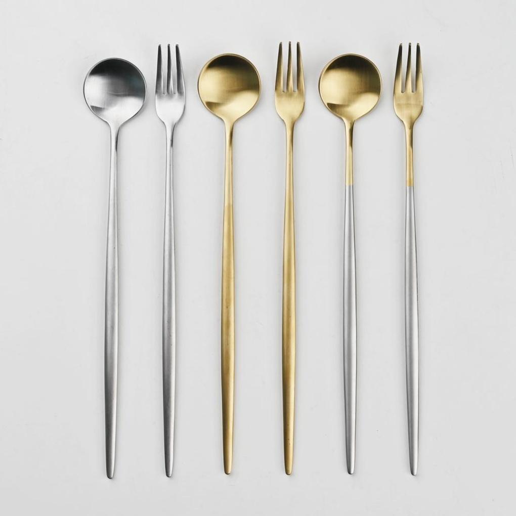 Abella matte stainless steel long tea fork in 3 colors