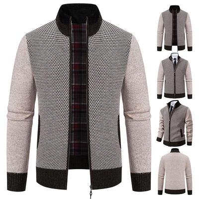Men's European Size Autumn/Winter Long-Sleeved Knit Cardigan Zipper Sweater - Middle-Aged, Loose, Korean Style, Thick Coat