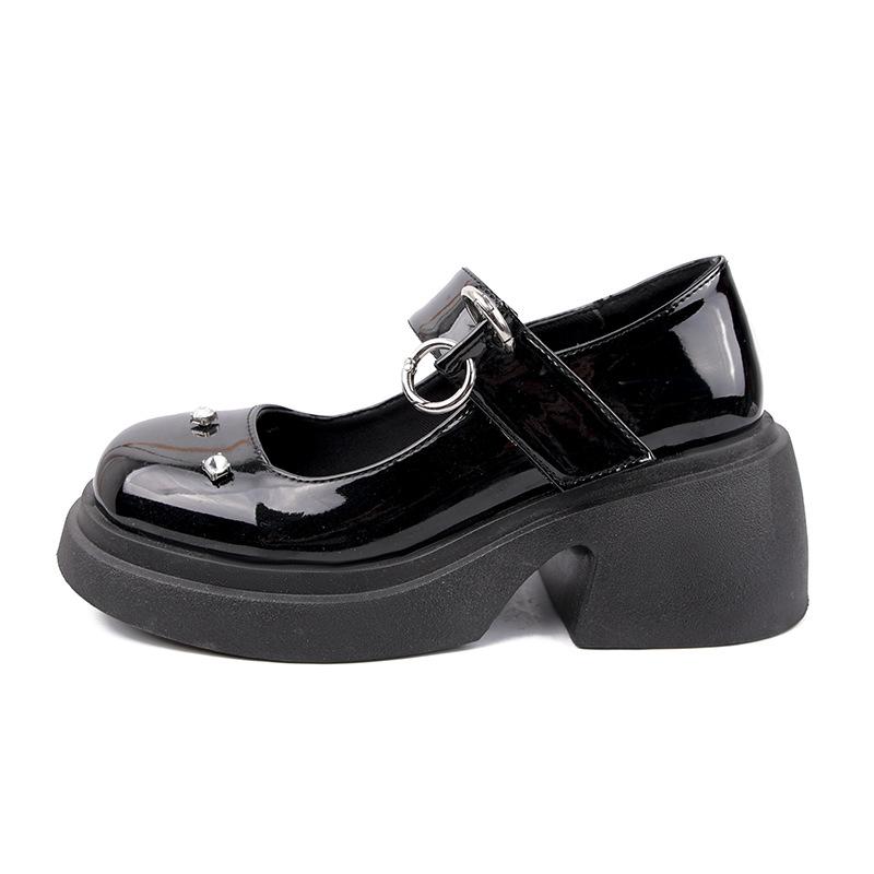 

Большие головы jk круглая голова милая фея ветер платформа маффин Мэри Джейн маленькие кожаные туфли девушка 2025 весна новый сингл 39 чёрный