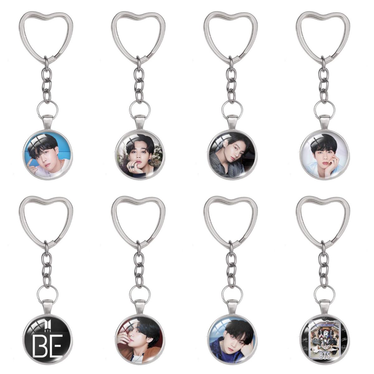 

8pcs BTS Rolling Stone Magazine Cover Glass Dome Keychain, Heart Shaped Clasp Kpop Charm, Bangtan Boys ARMY Fans Bag Accessory 8pcs