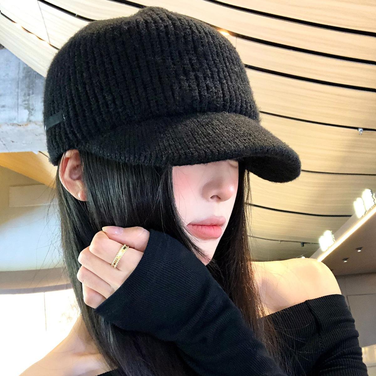 

Осенне-зимняя вязаная шапка с плоским верхом, женская шапка для верховой езды, шерстяная шапка one size