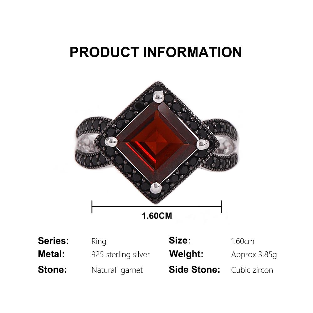 925 Sterling Silver Rings Natural Square 8.0mm Garnet Real Gemstones Light Luxury Fine Jewelry for Women's Engagement Party Gift