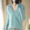 Hollow Out Sweater Women's Solid Color Autumn and Winter Base Sweater Long Sleeved Knitted Sweater Slim V-neck Pullover Trendy Sweater