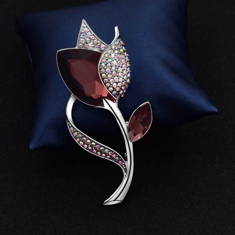 European Korean Style Crystal Tulip Brooch - Exquisite Accessory Pin