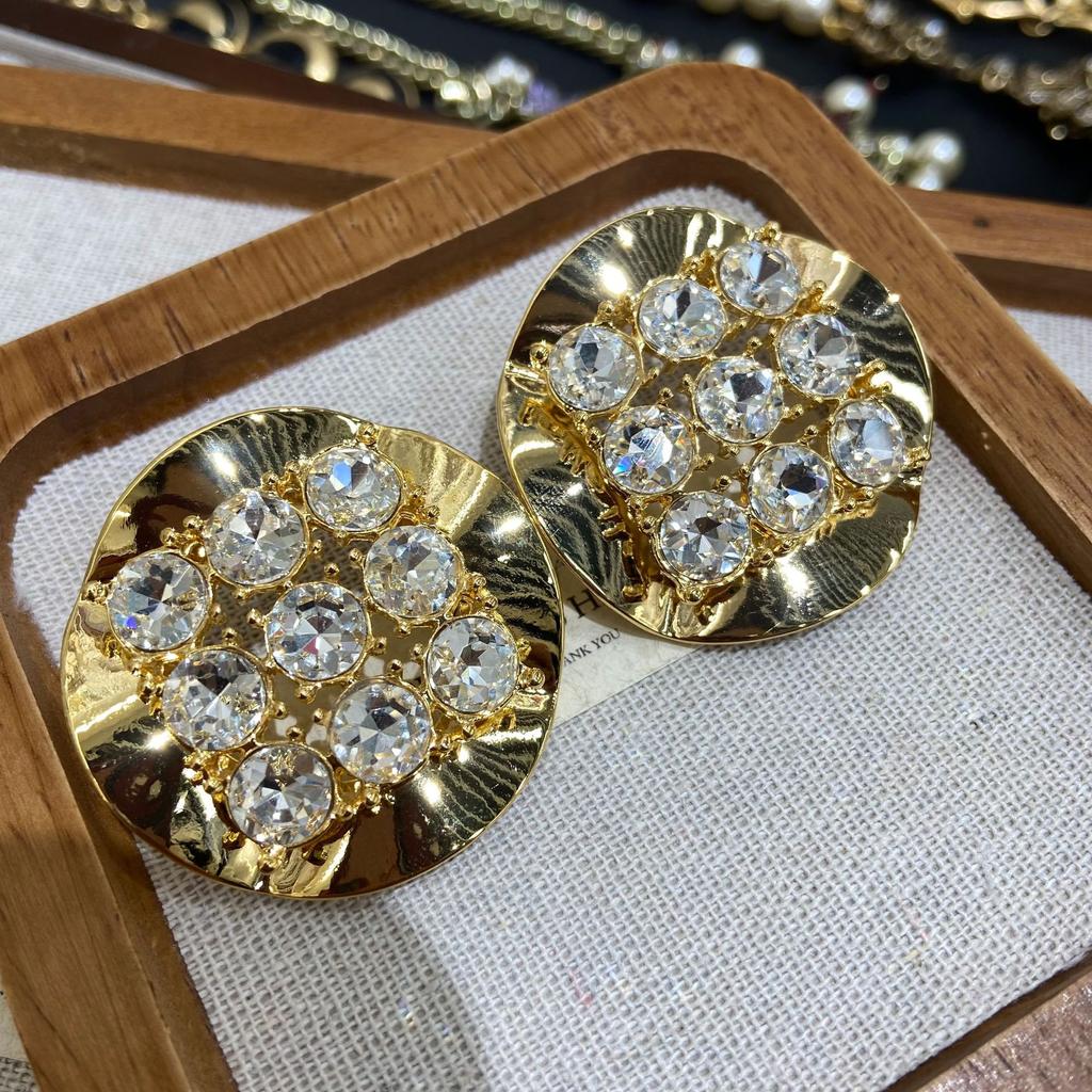 Temperament Earrings Round Full Diamond Stud Earrings Female Trend Versatile Jewelry Internet Celebrity Street Shot